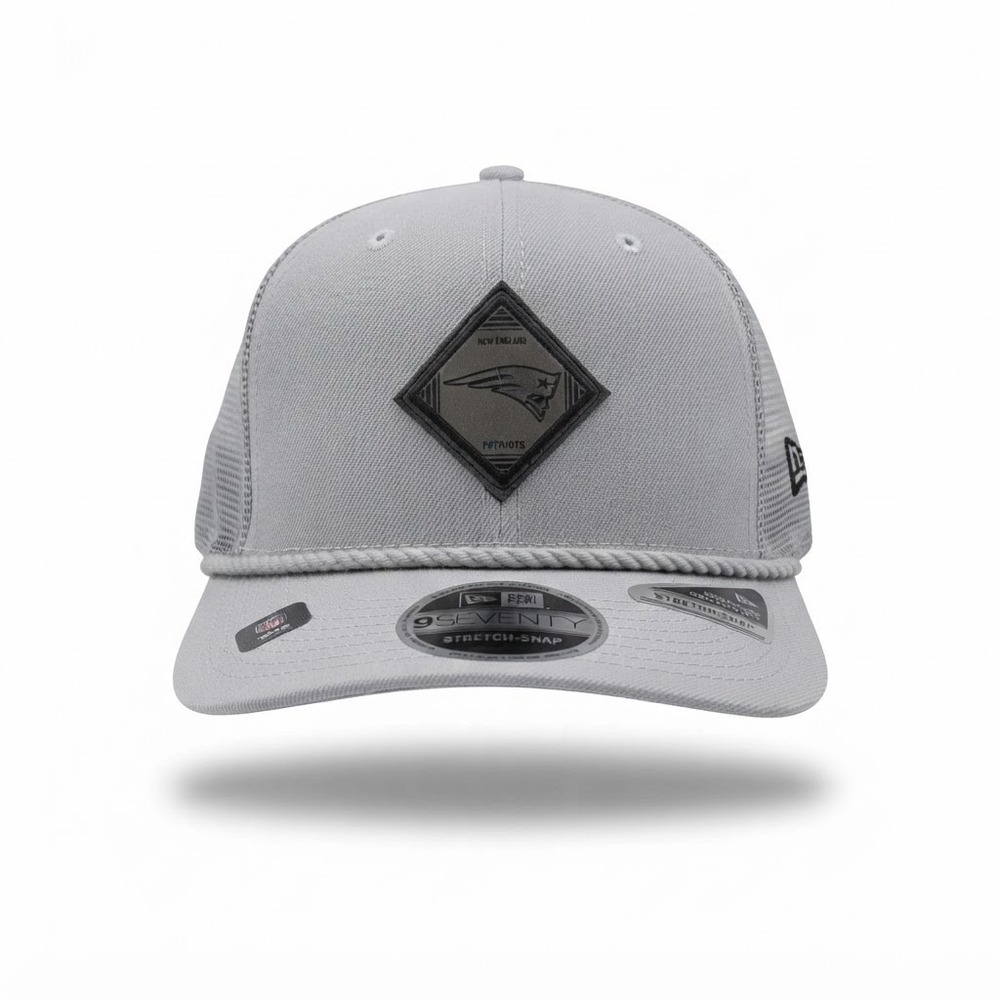 New Era New England Patriots Hat Mens OSFM Grey NWT Leather Logo 9SEVENTY Rope